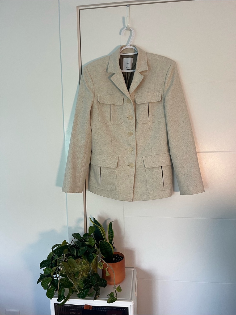 MANGO Cream Tailored Button-Up Jacket